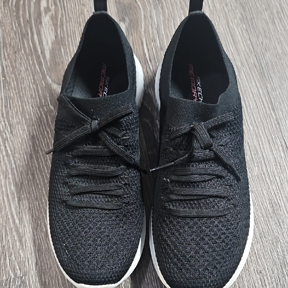 Skechers Black Knit Slip-On Sneakers with White Outsole